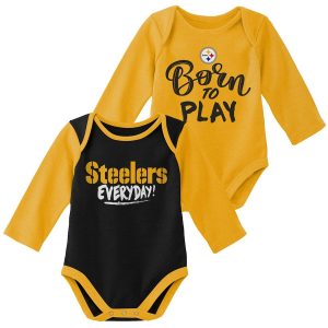 Pittsburgh Steelers Newborn & Infant Gold/Black Little Player Long Sleeve 2-Pack Bodysuit Set